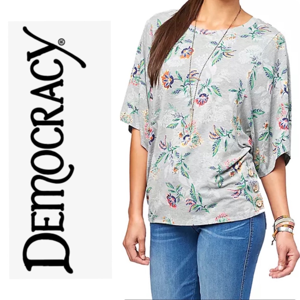 Democracy Floral Printed Dolman Button Trim Top XL